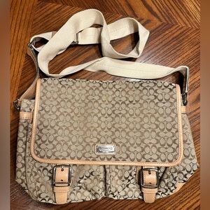 Tan Coach cross body messenger bag